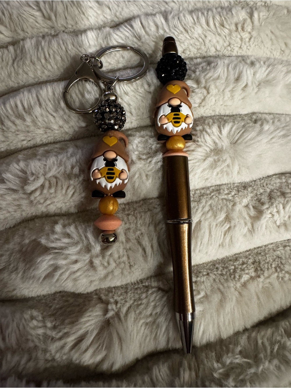 Handmade Bee Gnome Pen and Keychain Set